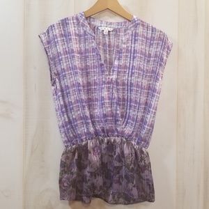 CAbi Purple Peplum Plaid Floral top sz S Blouse